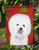 11 x 15 1/2 in. Polyester Bichon Frise Red and Green Snowflakes Holiday Christmas Garden Flag 2-Sided 2-Ply