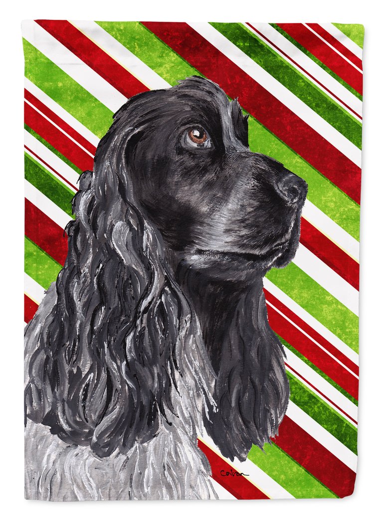 11 x 15 1/2 in. Polyester Black Cocker Spaniel Candy Cane Christmas Garden Flag 2-Sided 2-Ply
