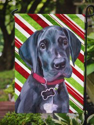 11 x 15 1/2 in. Polyester Black Great Dane Puppy Candy Cane Holiday Christmas Garden Flag 2-Sided 2-Ply