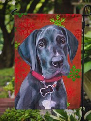 11 x 15 1/2 in. Polyester Black Great Dane Puppy Red Snowflakes Holiday Christmas Garden Flag 2-Sided 2-Ply