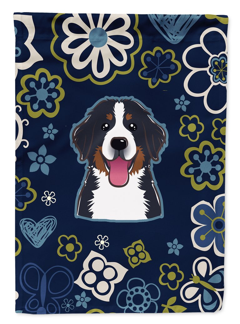 11 x 15 1/2 in. Polyester Blue Flowers Bernese Mountain Dog Garden Flag 2-Sided 2-Ply