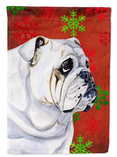 Caroline's Treasures 11 x 15 1/2 in. Polyester Bulldog English Red and Green Snowflakes Holiday Christmas Garden Flag 2-Sided 2-Ply product