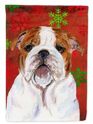 11 x 15 1/2 in. Polyester Bulldog English Red and Green Snowflakes Holiday Christmas Garden Flag 2-Sided 2-Ply