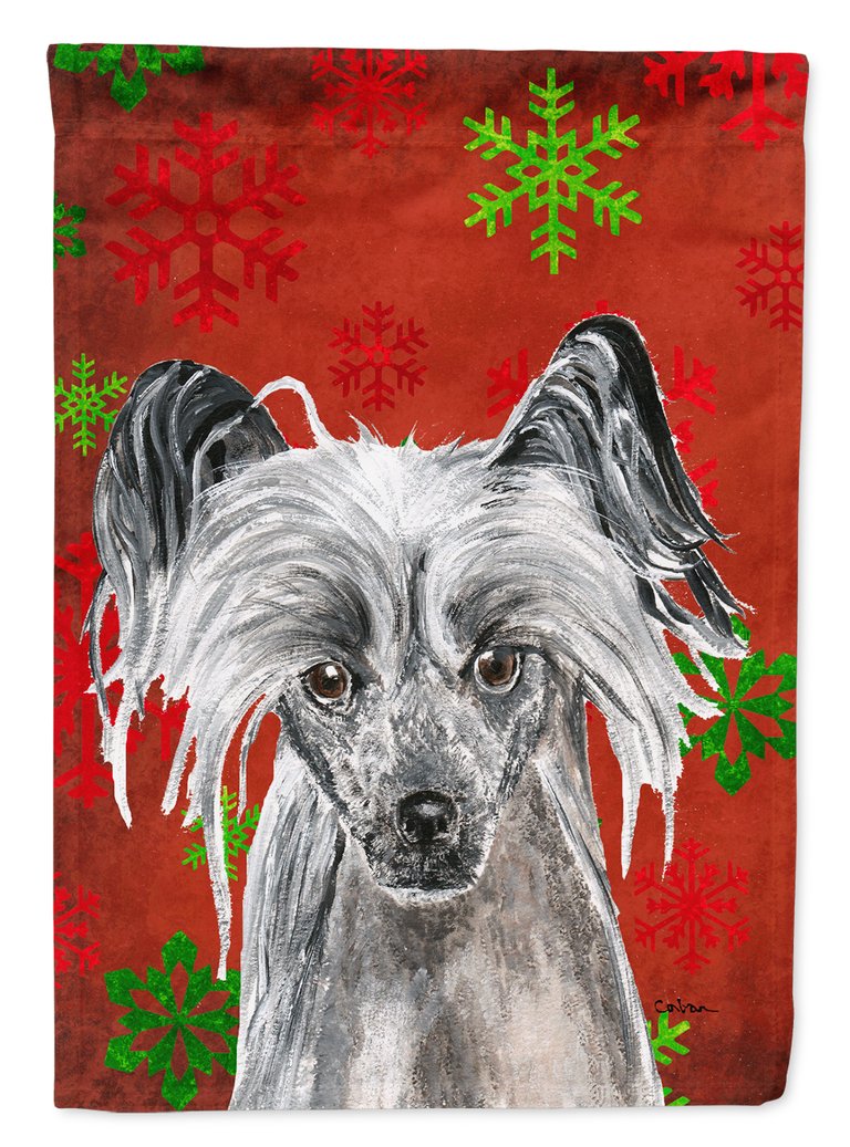 11 x 15 1/2 in. Polyester Chinese Crested Red Snowflakes Holiday Garden Flag 2-Sided 2-Ply