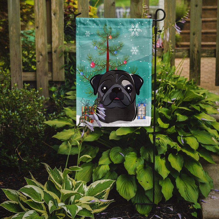 11 x 15 1/2 in. Polyester Christmas Tree and Black Pug Garden Flag 2-Sided 2-Ply