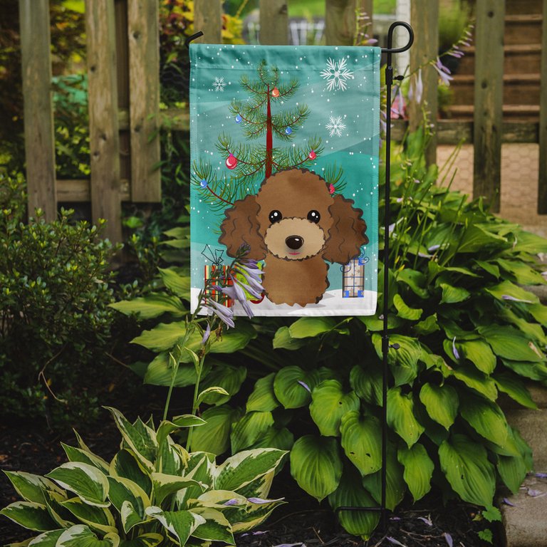 11 x 15 1/2 in. Polyester Christmas Tree and Chocolate Brown Poodle Garden Flag 2-Sided 2-Ply