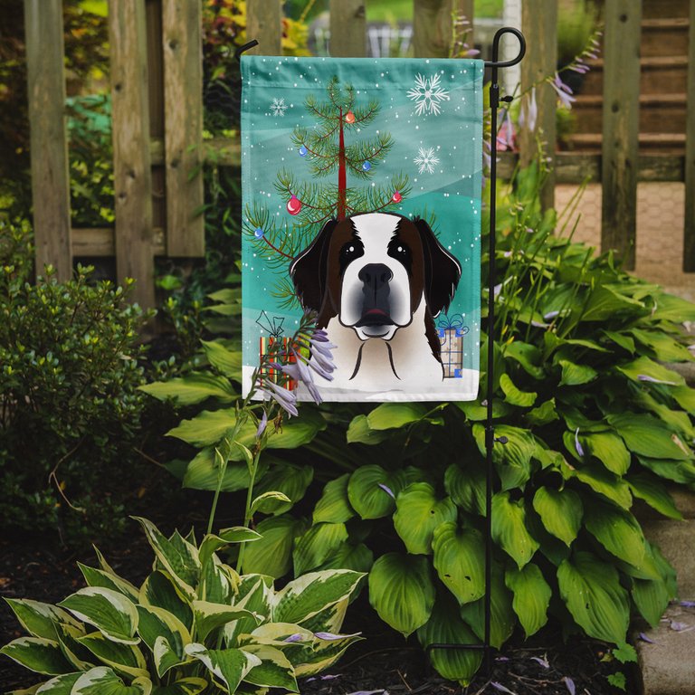 11 x 15 1/2 in. Polyester Christmas Tree and Saint Bernard Garden Flag 2-Sided 2-Ply