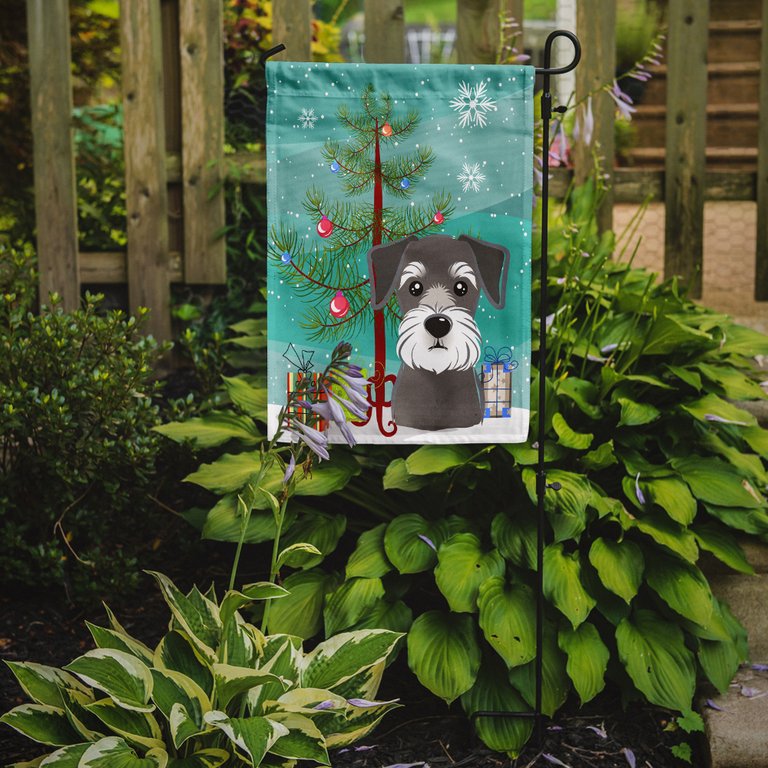 11 x 15 1/2 in. Polyester Christmas Tree and Schnauzer Garden Flag 2-Sided 2-Ply