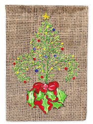11 x 15 1/2 in. Polyester Christmas Tree Fleur de lis on Faux Burlap Garden Flag 2-Sided 2-Ply