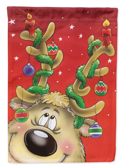 Caroline's Treasures 11 x 15 1/2 in. Polyester Comic Reindeer with Decorated Antlers Garden Flag 2-Sided 2-Ply product