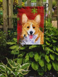 11 x 15 1/2 in. Polyester Corgi Red and Green Snowflakes Holiday Christmas Garden Flag 2-Sided 2-Ply