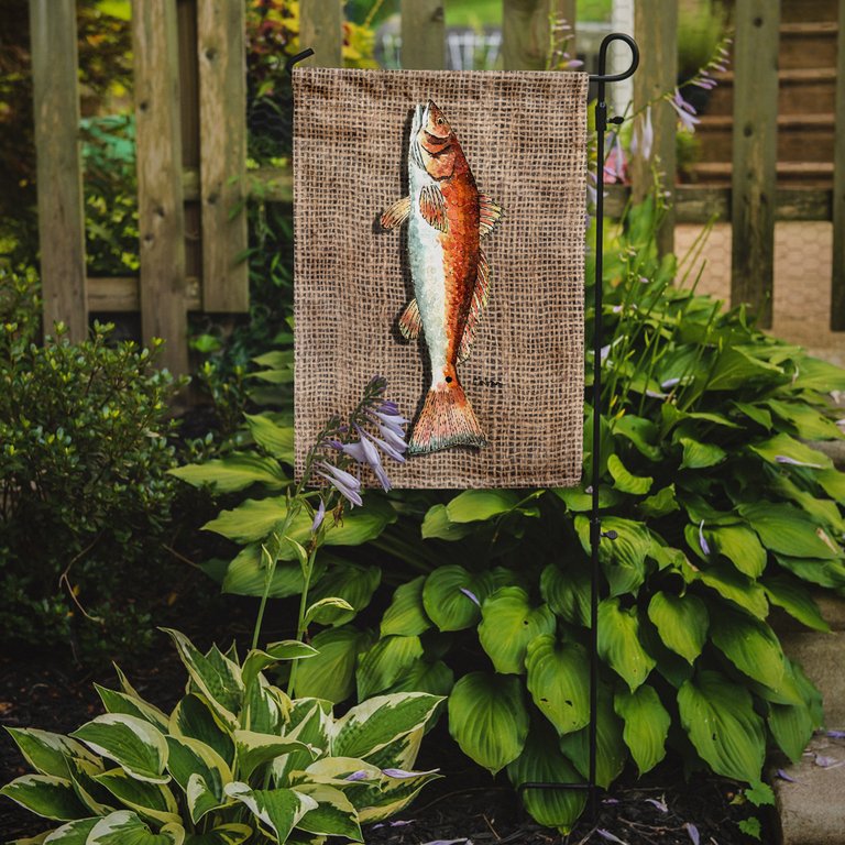 11 x 15 1/2 in. Polyester Fish Red Fish  on Faux Burlap Garden Flag 2-Sided 2-Ply