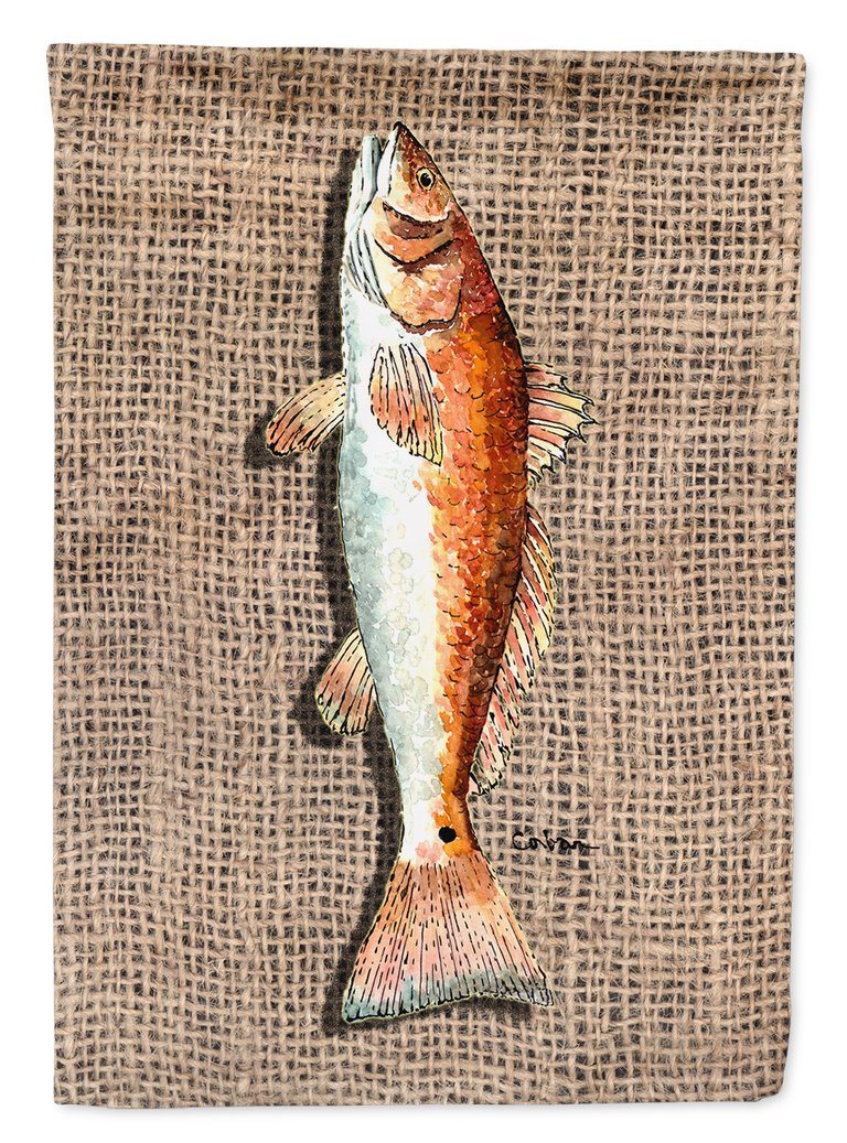 11 x 15 1/2 in. Polyester Fish Red Fish  on Faux Burlap Garden Flag 2-Sided 2-Ply