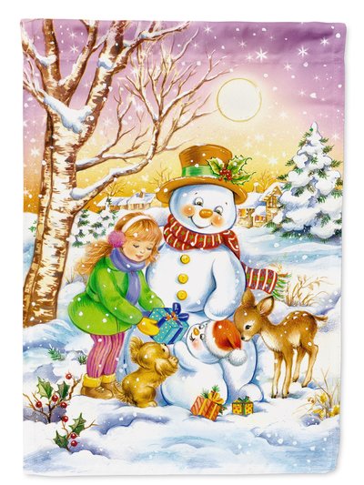 Caroline's Treasures 11 x 15 1/2 in. Polyester Girl and Animals with Snowman Garden Flag 2-Sided 2-Ply product
