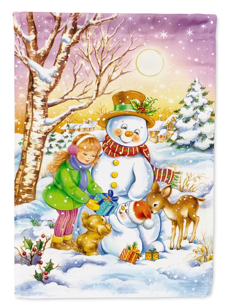 11 x 15 1/2 in. Polyester Girl and Animals with Snowman Garden Flag 2-Sided 2-Ply