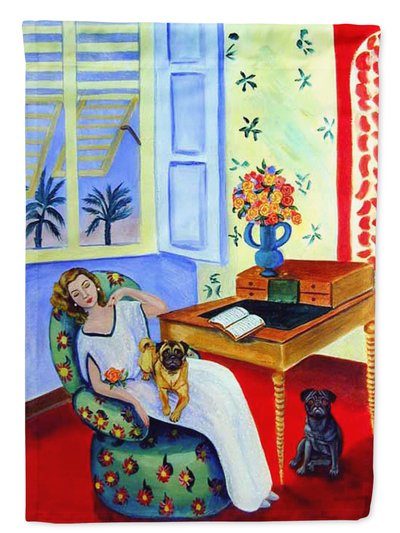 Caroline's Treasures 11 x 15 1/2 in. Polyester Lady with her Pug Garden Flag 2-Sided 2-Ply product