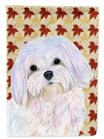 Caroline's Treasures 11 x 15 1/2 in. Polyester Maltese Fall Leaves Portrait Garden Flag 2-Sided 2-Ply product