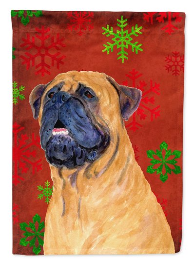 Caroline's Treasures 11 x 15 1/2 in. Polyester Mastiff Red and Green Snowflakes Holiday Christmas Garden Flag 2-Sided 2-Ply product