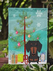 11 x 15 1/2 in. Polyester Merry Christmas Tree Dachshund Black Tan Garden Flag 2-Sided 2-Ply