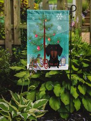11 x 15 1/2 in. Polyester Merry Christmas Tree Dachshund Black Tan Garden Flag 2-Sided 2-Ply
