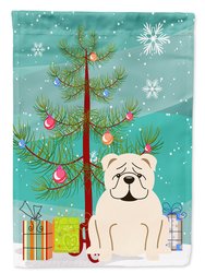 11 x 15 1/2 in. Polyester Merry Christmas Tree English Bulldog White Garden Flag 2-Sided 2-Ply