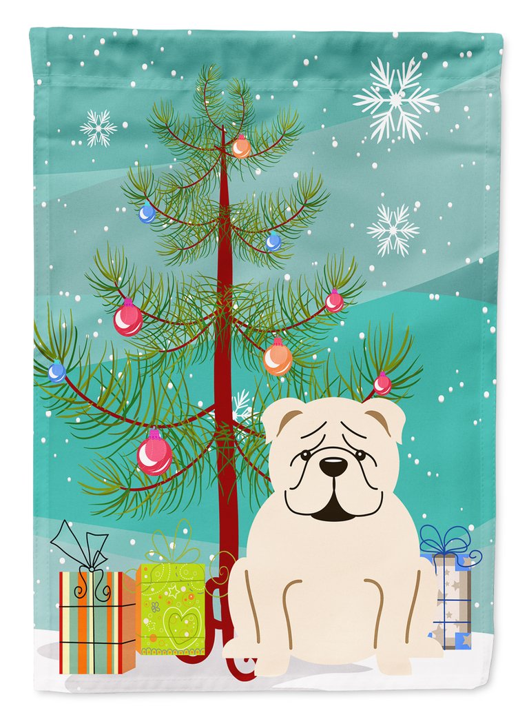 11 x 15 1/2 in. Polyester Merry Christmas Tree English Bulldog White Garden Flag 2-Sided 2-Ply