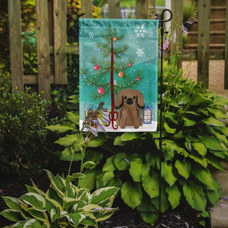11 x 15 1/2 in. Polyester Merry Christmas Tree Pekingese Tan Garden Flag 2-Sided 2-Ply