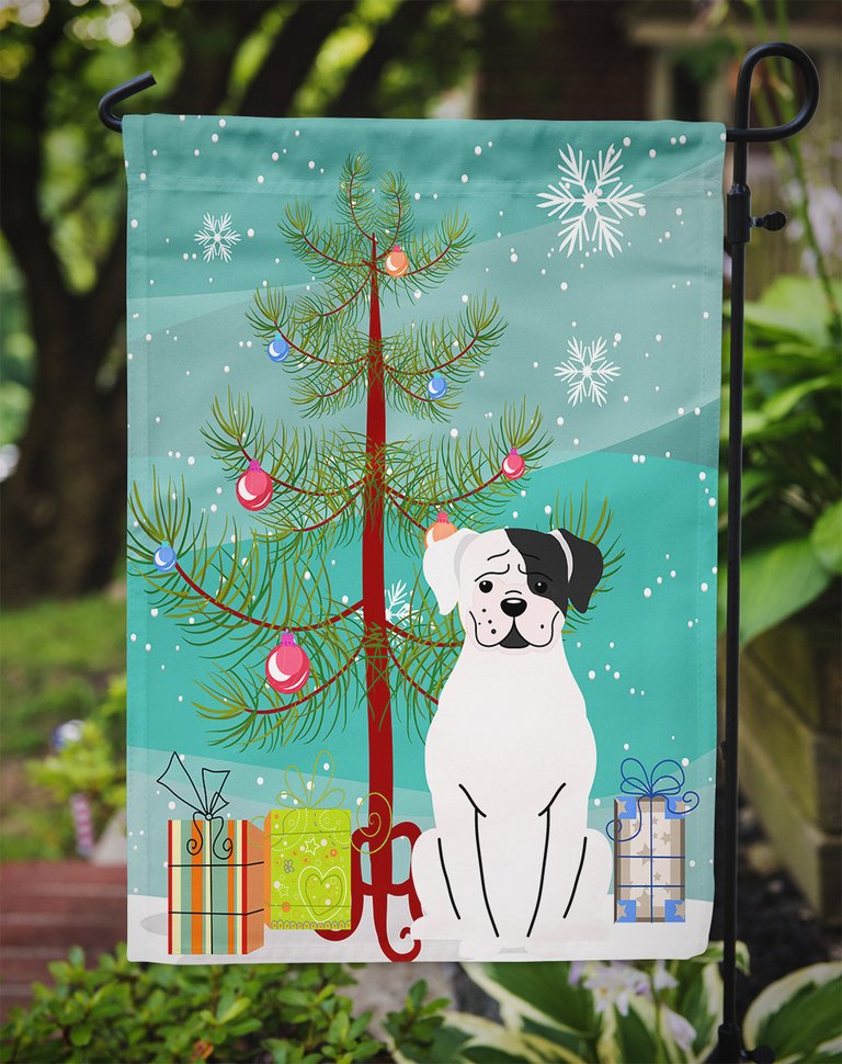 11 x 15 1/2 in. Polyester Merry Christmas Tree White Boxer Cooper Garden Flag 2-Sided 2-Ply