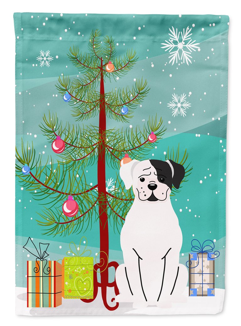 11 x 15 1/2 in. Polyester Merry Christmas Tree White Boxer Cooper Garden Flag 2-Sided 2-Ply