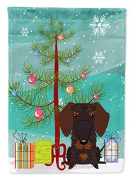 11 x 15 1/2 in. Polyester Merry Christmas Tree Wire Haired Dachshund Chocolate Garden Flag 2-Sided 2-Ply