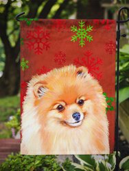 11 x 15 1/2 in. Polyester Pomeranian Red and Green Snowflakes Holiday Christmas Garden Flag 2-Sided 2-Ply