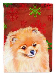 11 x 15 1/2 in. Polyester Pomeranian Red and Green Snowflakes Holiday Christmas Garden Flag 2-Sided 2-Ply