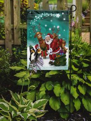 11 x 15 1/2 in. Polyester Santa Claus Christmas with the penguins Garden Flag 2-Sided 2-Ply