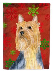 11 x 15 1/2 in. Polyester Silky Terrier Red Green Snowflake Holiday Christmas Garden Flag 2-Sided 2-Ply