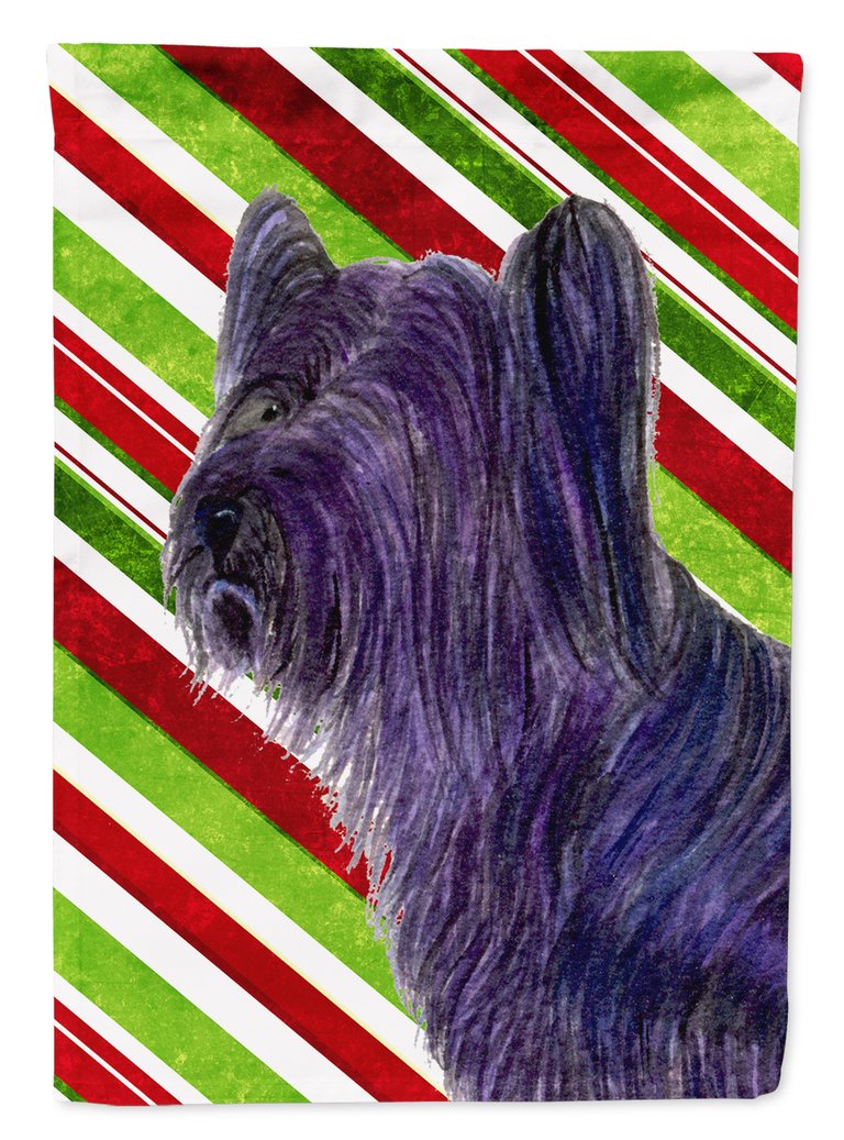 11 x 15 1/2 in. Polyester Skye Terrier Candy Cane Holiday Christmas Garden Flag 2-Sided 2-Ply