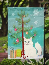 11 x 15 1/2 in. Polyester Turkish Angora Cat Merry Christmas Tree Garden Flag 2-Sided 2-Ply