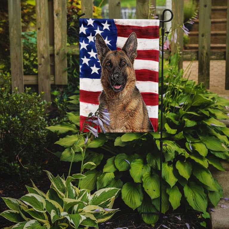 11 x 15 1/2 in. Polyester USA American Flag with German Shepherd Garden Flag 2-Sided 2-Ply