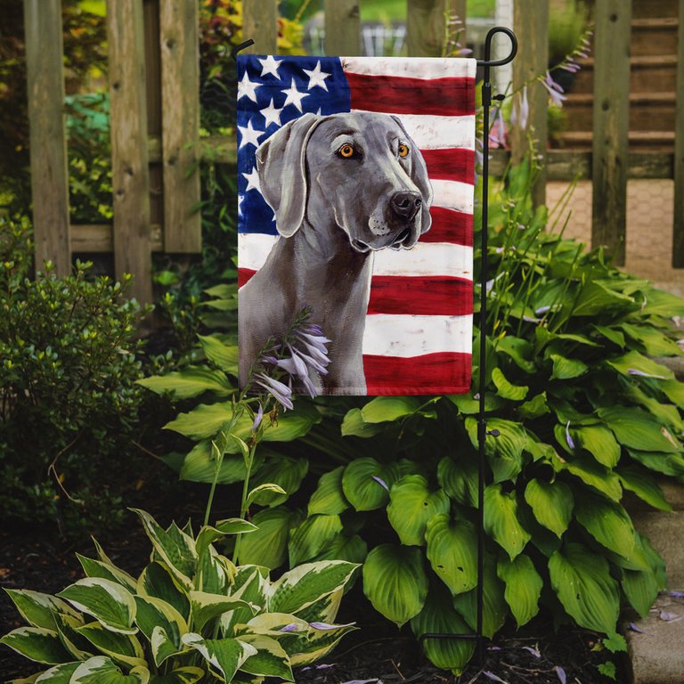 11 x 15 1/2 in. Polyester USA American Flag with Weimaraner Garden Flag 2-Sided 2-Ply