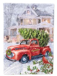 11 x 15 1/2 in. Polyester Vintage Farm Truck and Christmas Tree Garden Flag 2-Sided 2-Ply