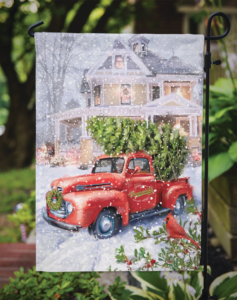 11 x 15 1/2 in. Polyester Vintage Farm Truck and Christmas Tree Garden Flag 2-Sided 2-Ply
