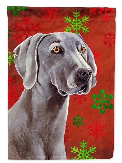 Caroline's Treasures 11 x 15 1/2 in. Polyester Weimaraner Red and Green Snowflakes Holiday Christmas Garden Flag 2-Sided 2-Ply product