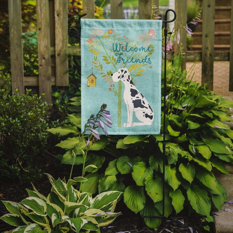 11 x 15 1/2 in. Polyester Welcome Friends Harlequin Great Dane Garden Flag 2-Sided 2-Ply