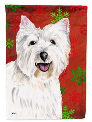 11 x 15 1/2 in. Polyester Westie Red and Green Snowflakes Holiday Christmas Garden Flag 2-Sided 2-Ply