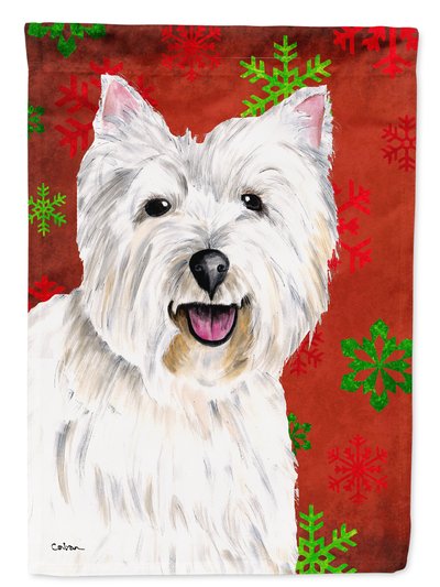 Caroline's Treasures 11 x 15 1/2 in. Polyester Westie Red and Green Snowflakes Holiday Christmas Garden Flag 2-Sided 2-Ply product