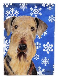 11" x 15" 1/2" Polyester Airedale Winter Snowflakes Holiday Garden Flag 2-Sided 2-Ply