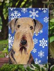 11" x 15" 1/2" Polyester Airedale Winter Snowflakes Holiday Garden Flag 2-Sided 2-Ply