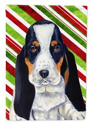 11" x 15 1/2" Polyester Basset Hound Candy Cane Holiday Christmas Garden Flag 2-Sided 2-Ply