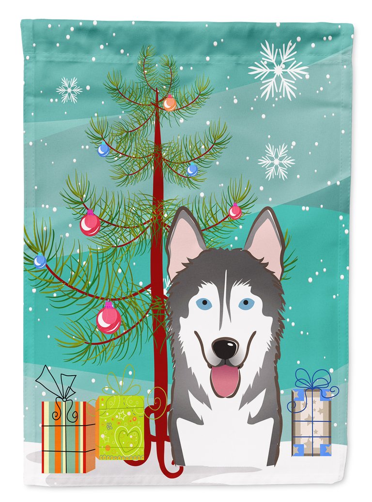 11" x 15 1/2" Polyester Christmas Tree And Alaskan Malamute Garden Flag 2-Sided 2-Ply