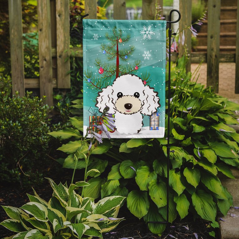 11" x 15 1/2" Polyester Christmas Tree And White Poodle Garden Flag 2-Sided 2-Ply