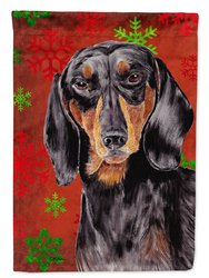 11" x 15 1/2" Polyester Dachshund Red And Green Snowflakes Holiday Christmas Garden Flag 2-Sided 2-Ply